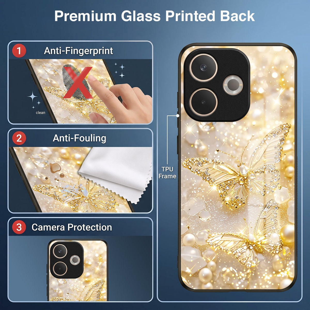 Oppo A5 Pro 5G Golden Butterfly Acrylic Glass Back Case