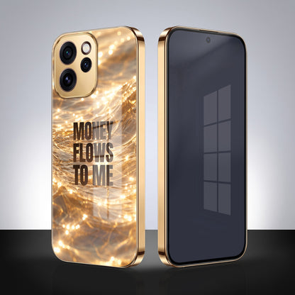 Oppo Reno 15 Pro Mini 5G Money Flows To Me Gold Electroplated Glass Phone Back Case