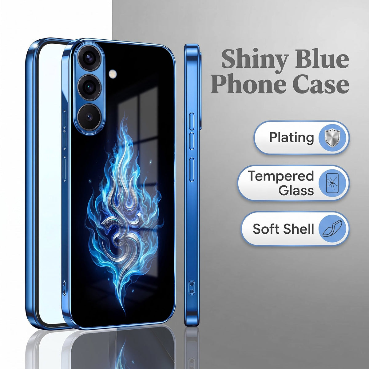 Samsung Galaxy A36 5G Blue Flame OM Blue Electroplated Glass Phone Back Case