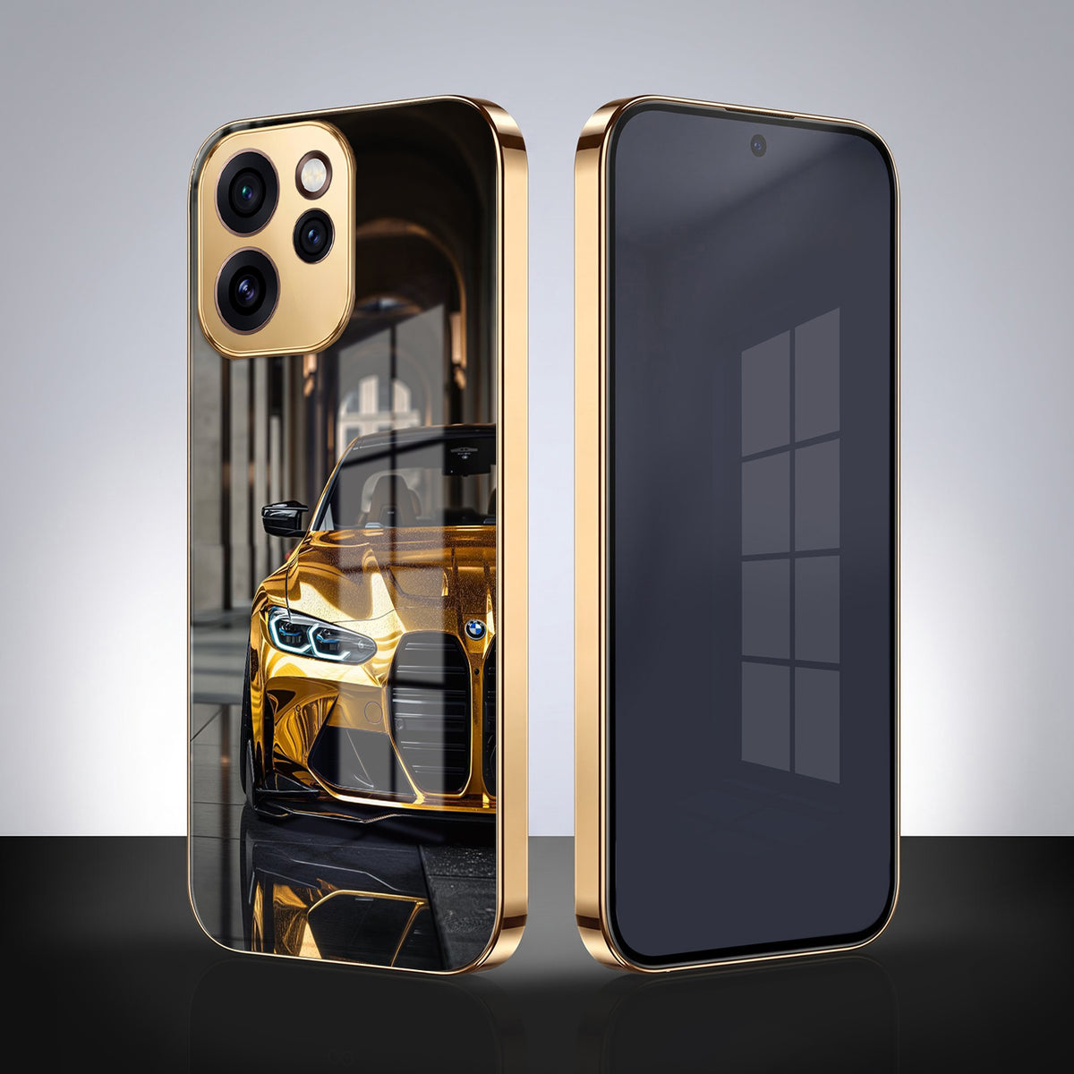 Oppo Reno 15 Pro Mini 5G Golden BMW Gold Electroplated Glass Phone Back Case