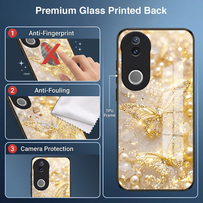 Vivo V50 5G Golden Butterfly Acrylic Glass Back Case