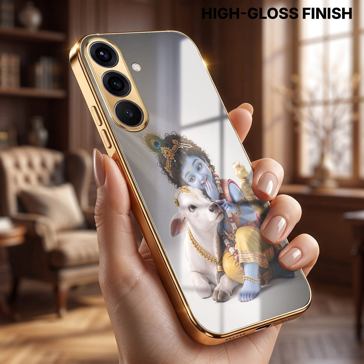 Samsung Galaxy A36 5G Bal Krishna Blessings Gold Electroplated Glass Phone Back Case