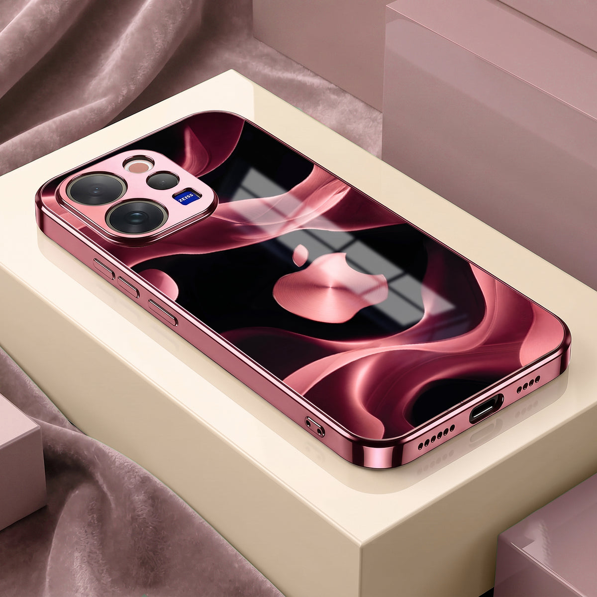 Vivo V70 5G Luxury Wave Pink Electroplated Glass Phone Back Case