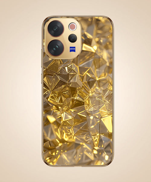 Vivo V70 5G Golden Diamond Shatter Gold Electroplated Glass Phone Back Case