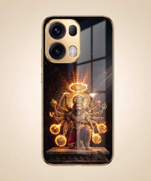 Oppo Reno 13 Pro 5G Lord Narasimha Gold Electroplated Glass Phone Back Case