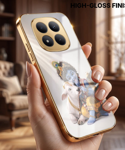 Redmi Note 15 Pro Plus 5G Bal Krishna Blessings Gold Electroplated Glass Phone Back Case