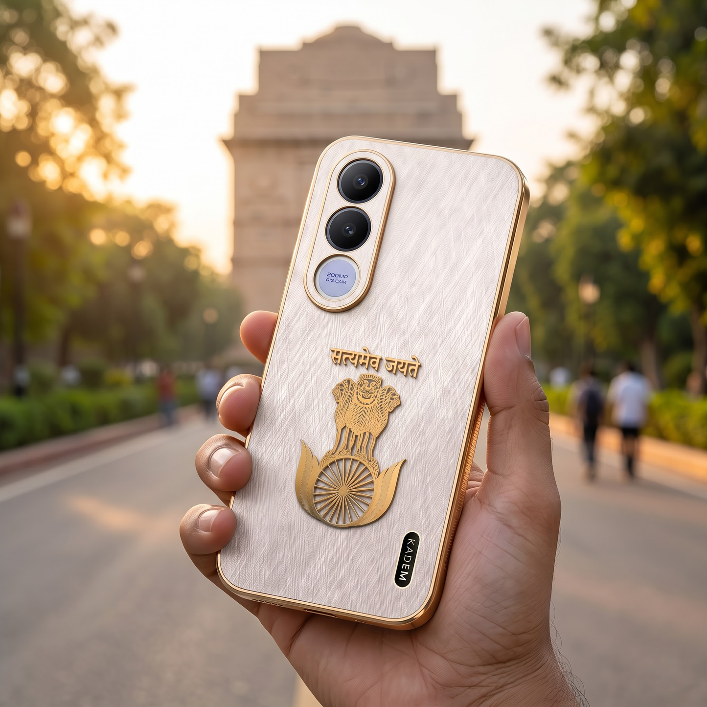 Vivo V70 FE 5G Satyamev Jayate 3D Electroplated Frame Gold Thread Pattern Hard Back Case