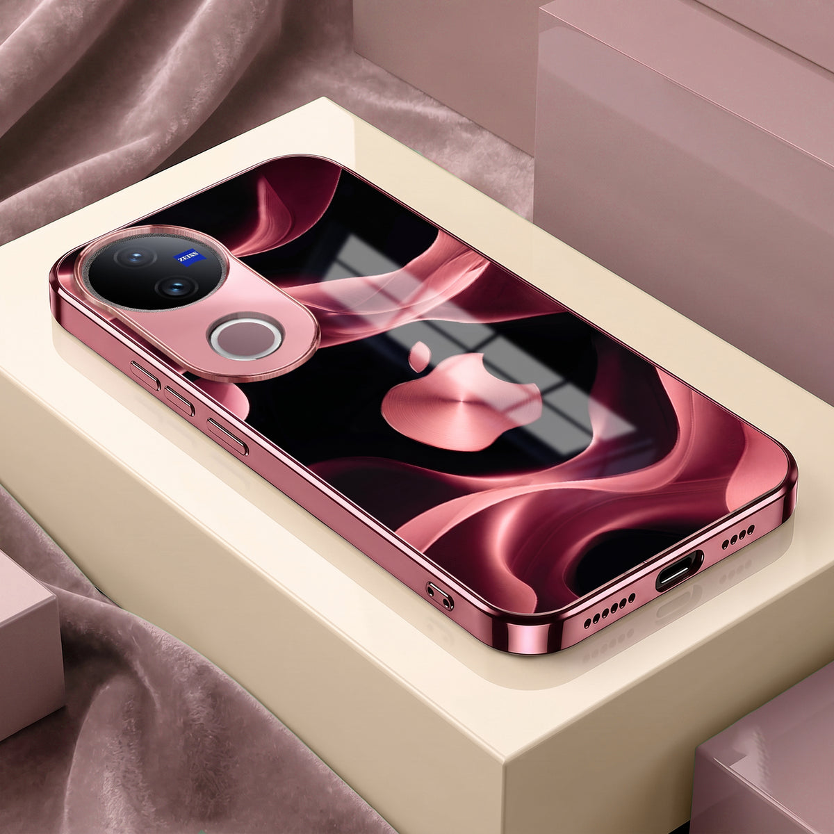 Vivo V50 5G Luxury Wave Pink Electroplated Glass Phone Back Case