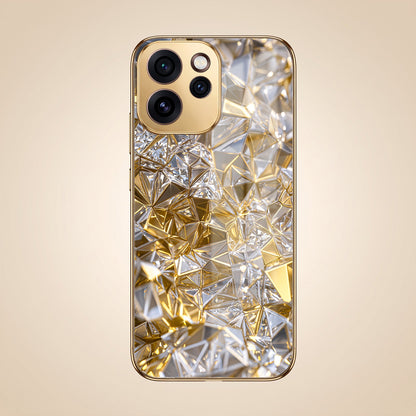Oppo Reno 15 Pro Mini 5G White Diamond Shatter Gold Electroplated Glass Phone Back Case