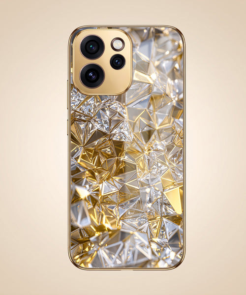 Oppo Reno 15 Pro Mini 5G White Diamond Shatter Gold Electroplated Glass Phone Back Case
