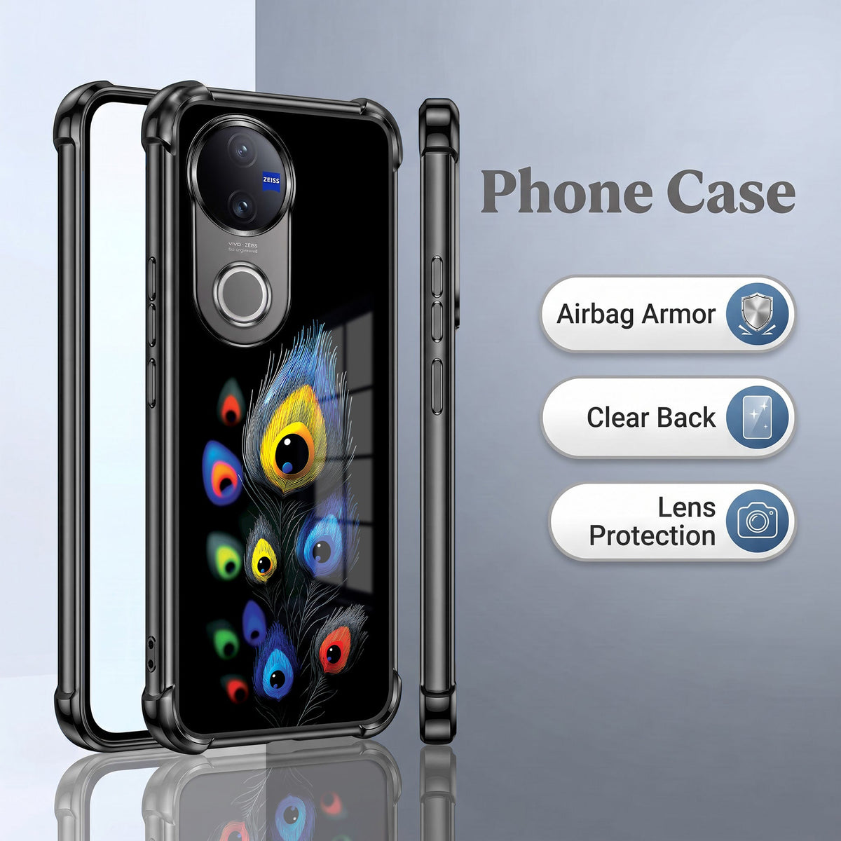 Vivo V50 5G Multi-Feather Peacock Airbags Printed Back Case