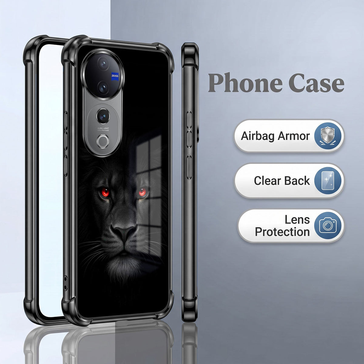 Vivo V40 Pro 5G Premium Black Lion Airbags Printed Back Case