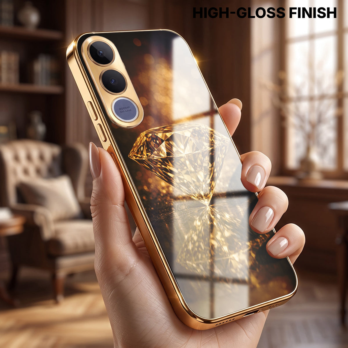 Vivo V70 FE 5G Golden Diamond Gold Electroplated Glass Phone Back Case
