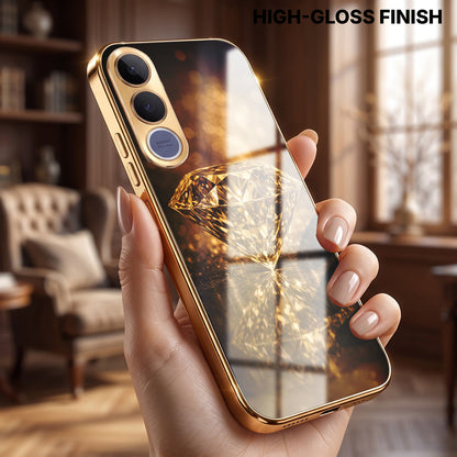 Vivo V70 FE 5G Golden Diamond Gold Electroplated Glass Phone Back Case