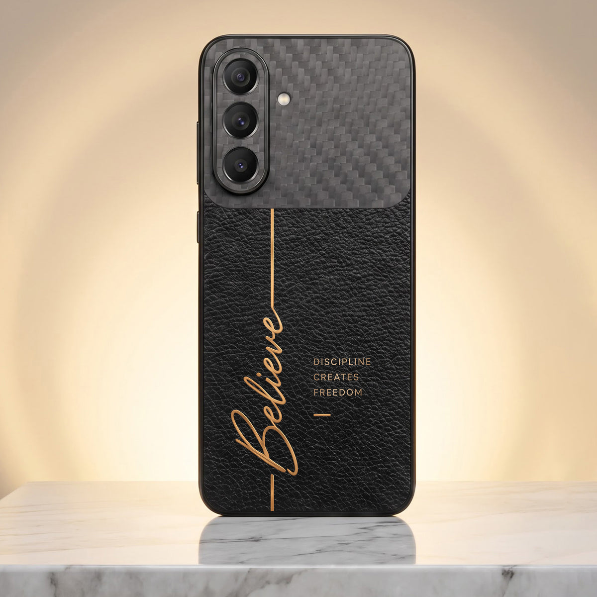 Samsung Galaxy A37 5G Believe Quote Carbon Fiber Leather Hybrid Back Case