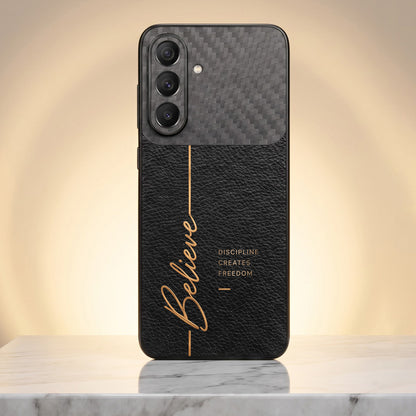 Samsung Galaxy A37 5G Believe Quote Carbon Fiber Leather Hybrid Back Case