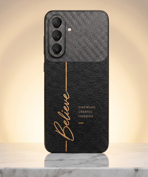 Samsung Galaxy A37 5G Believe Quote Carbon Fiber Leather Hybrid Back Case