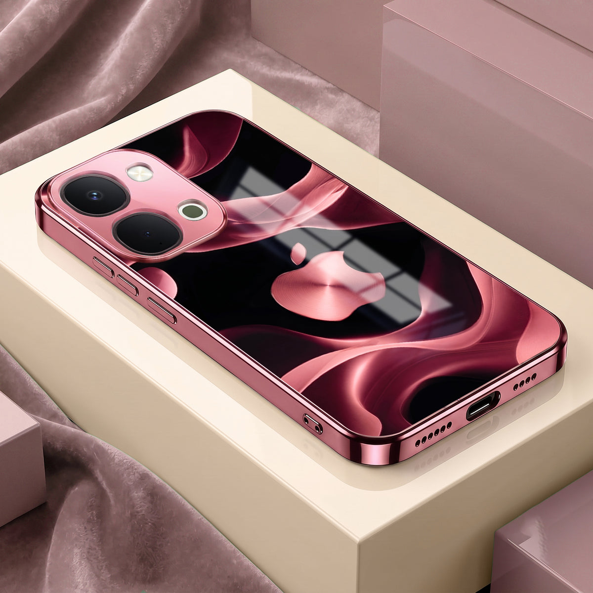 Vivo T5x 5G Luxury Wave Pink Electroplated Glass Phone Back Case