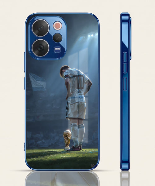 Vivo V70 5G Football Champion Blue Electroplated Glass Phone Back Case
