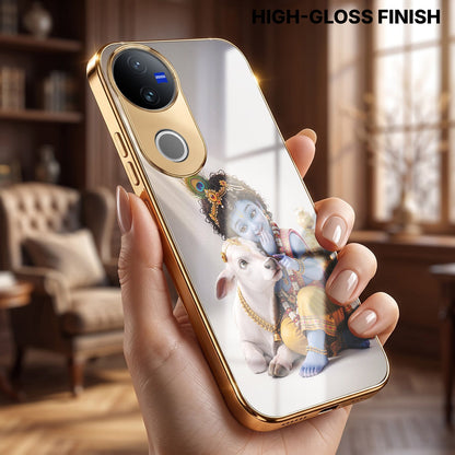 Vivo V50 5G Bal Krishna Blessings Gold Electroplated Glass Phone Back Case