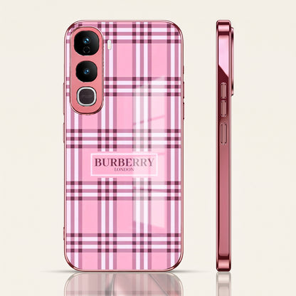 Vivo Y400 Pro 5G Burberry Classic Pink Electroplated Glass Phone Back Case