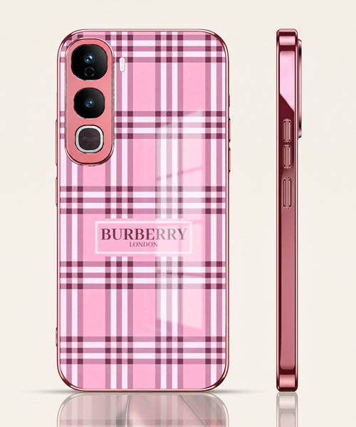 Vivo Y400 Pro 5G Burberry Classic Pink Electroplated Glass Phone Back Case