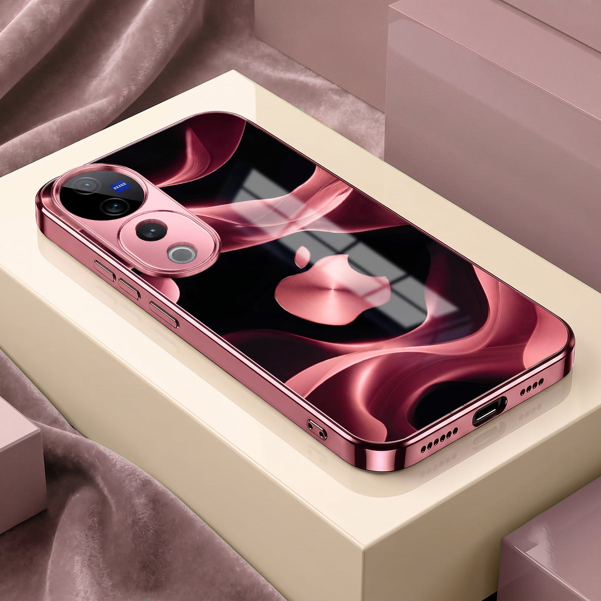 Vivo V40 Pro 5G Luxury Wave Pink Electroplated Glass Phone Back Case