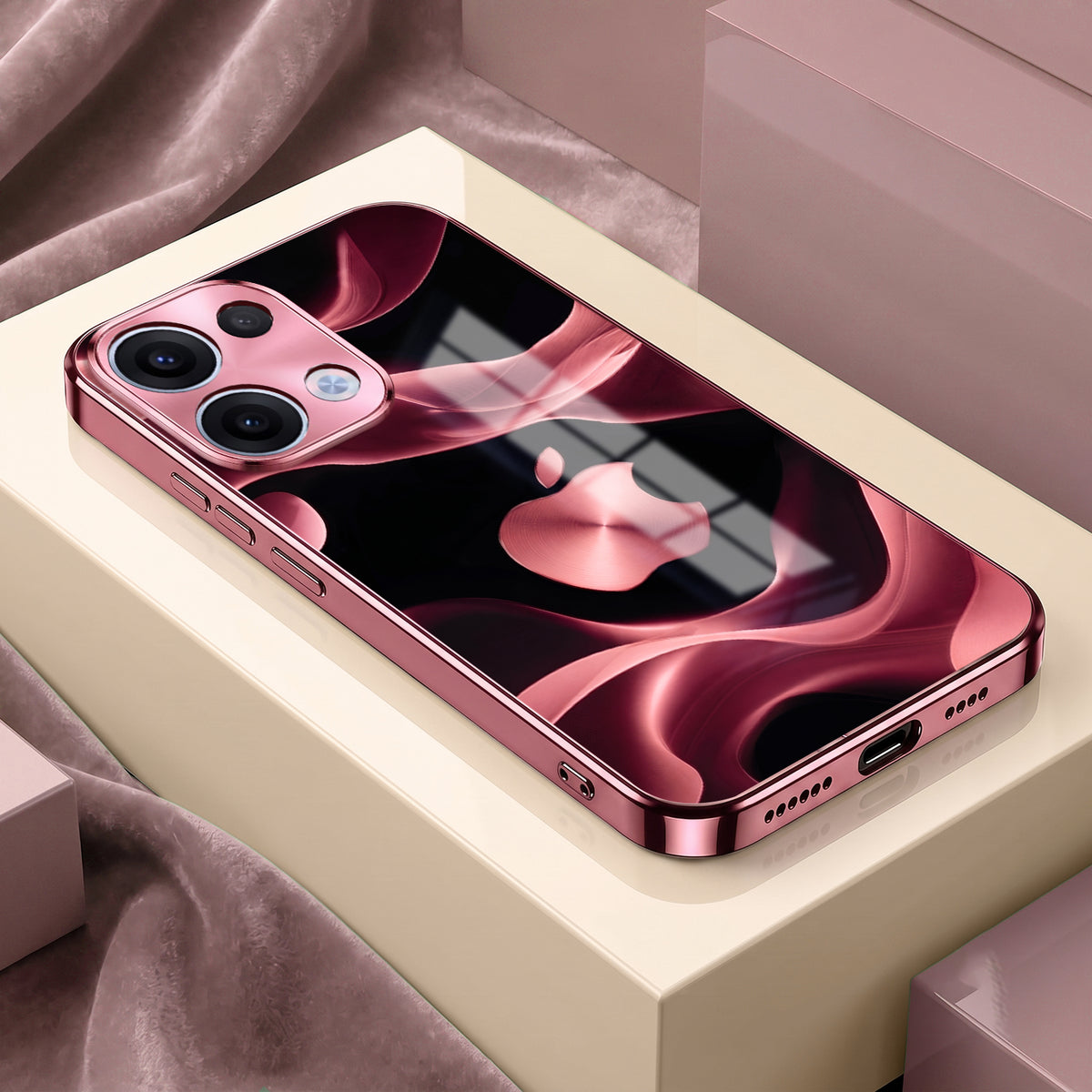 Oppo Reno 13 5G Luxury Wave Pink Electroplated Glass Phone Back Case