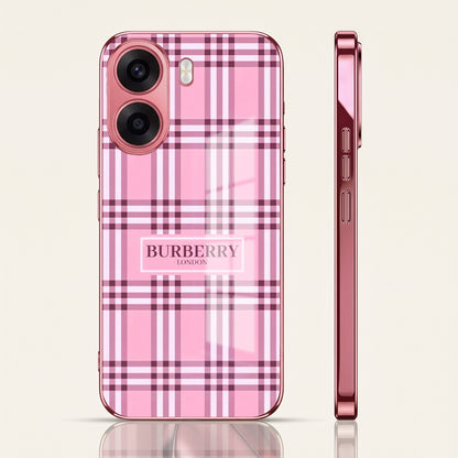 Oppo K14x 5G Burberry Classic Pink Electroplated Glass Phone Back Case