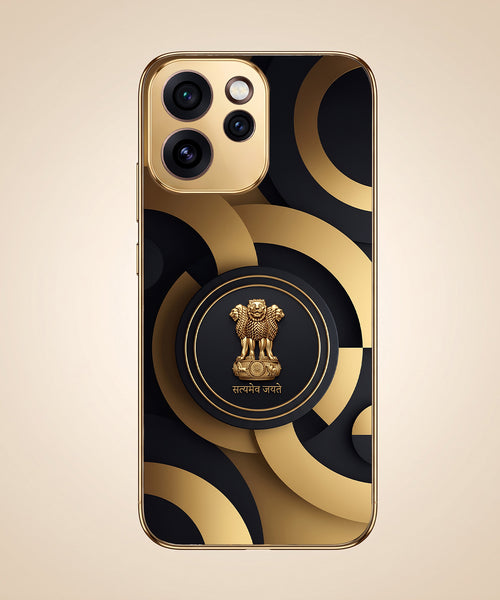 Oppo Reno 15 Pro Mini 5G Royal Emblem Gold Electroplated Glass Phone Back Case