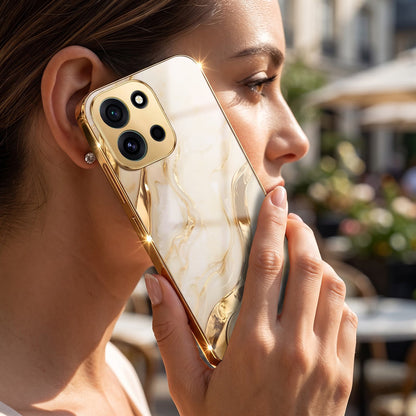 OnePlus Nord 6 5G Marvel Texture Gold Electroplated Glass Phone Back Case