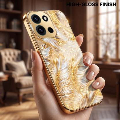OnePlus Nord 6 5G Golden Feather Marble Gold Electroplated Glass Phone Back Case