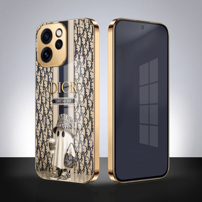Oppo Reno 15 Pro Mini 5G Luxury Dior Gold Electroplated Glass Phone Back Case