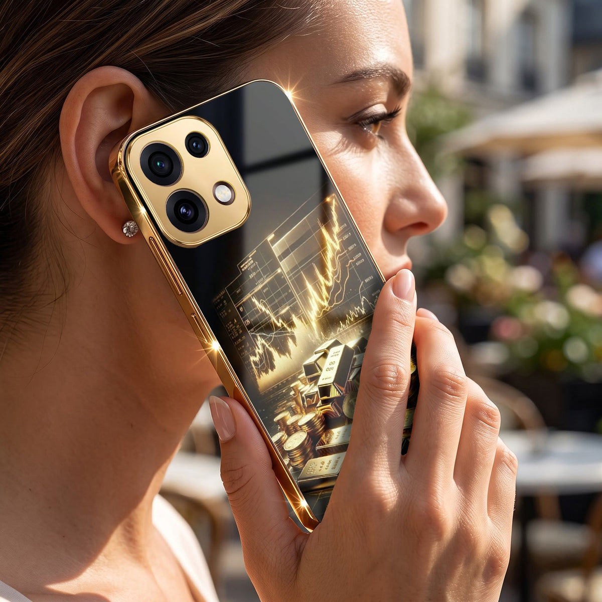 Oppo Reno 16C 5G Luxury Wealth Trader Gold Electroplated Glass Phone Back Case