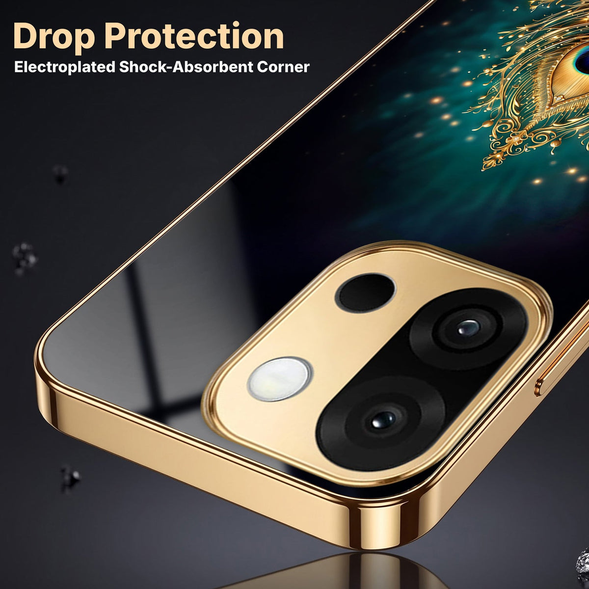 OnePlus 13s 5G Golden Peacock Feather Gold Electroplated Glass Phone Back Case