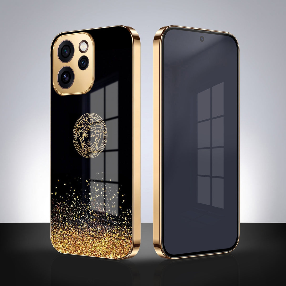 Oppo Reno 15 Pro Mini 5G Medusa Head Gold Electroplated Glass Phone Back Case