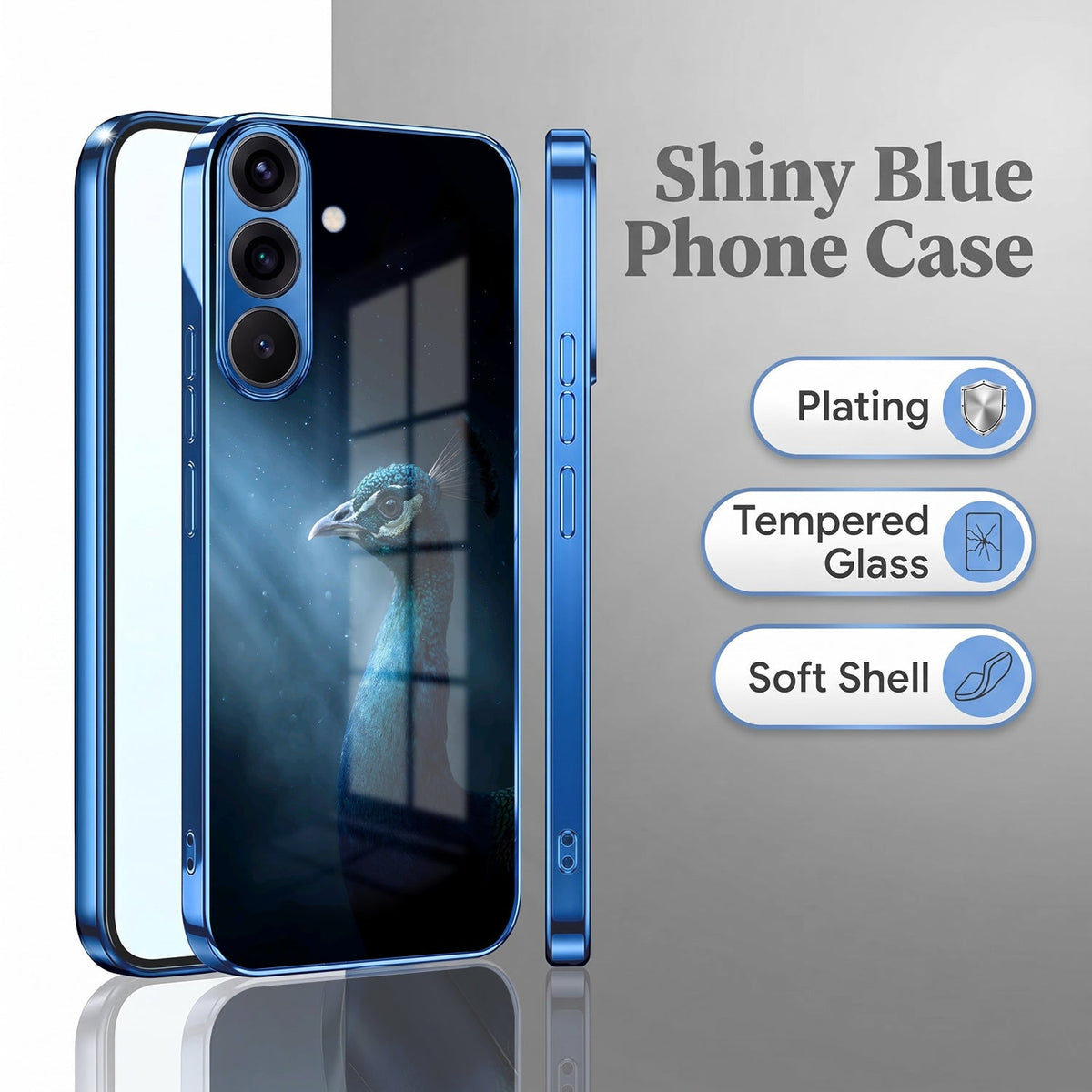 Samsung Galaxy A56 5G Royal Peacock Blue Electroplated Glass Phone Back Case