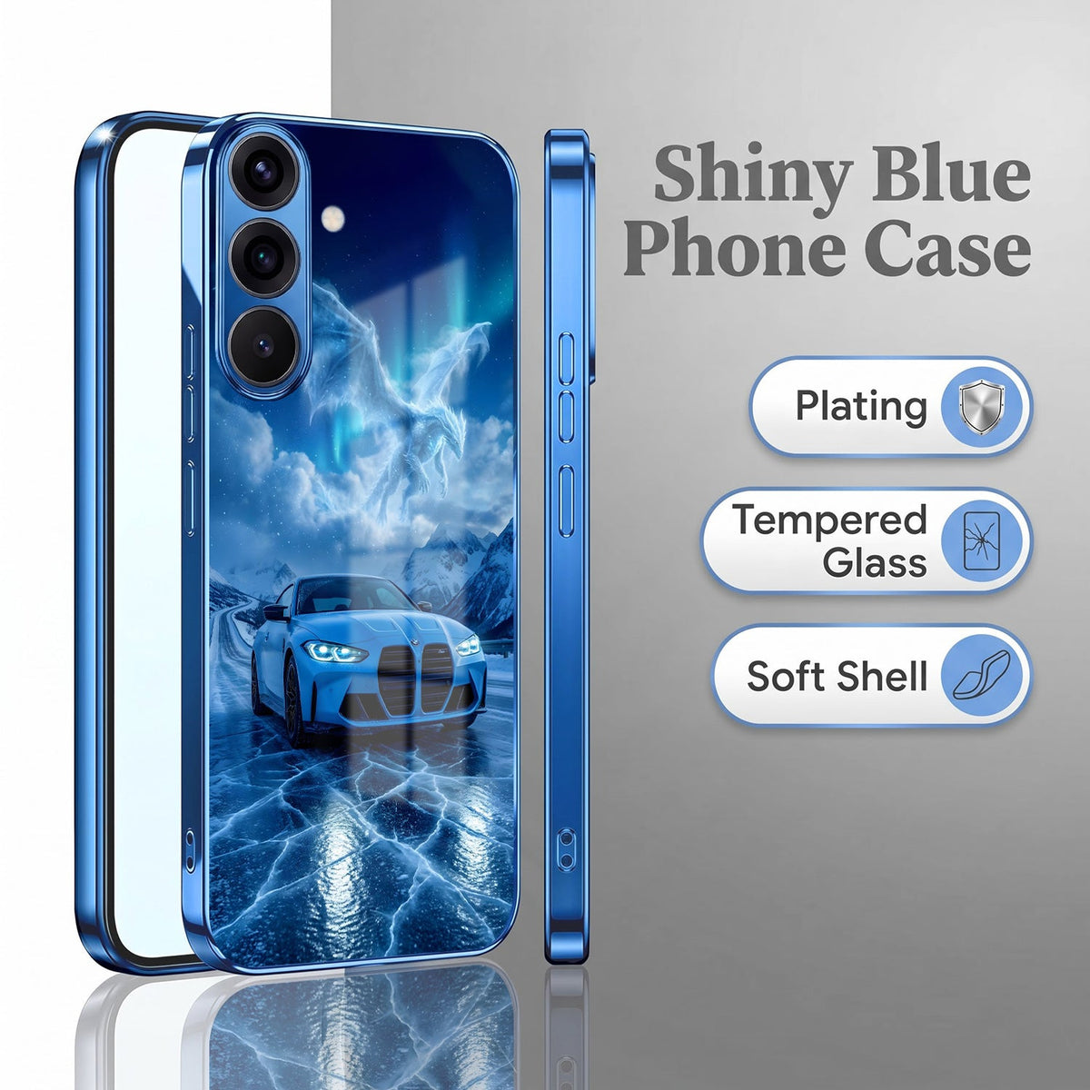 Samsung Galaxy A56 5G Ice Dragon GT Blue Electroplated Glass Phone Back Case