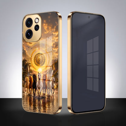Oppo Reno 15 Pro Mini 5G Celestial Seven Horses Gold Electroplated Glass Phone Back Case