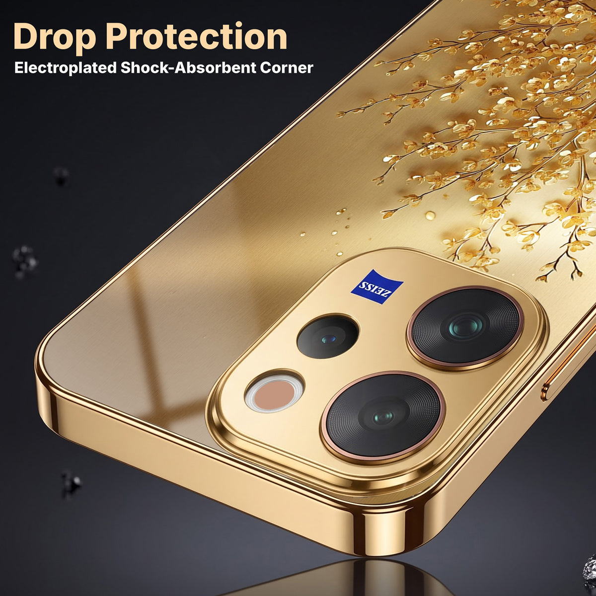 Vivo V70 5G Golden Tree Gold Electroplated Glass Phone Back Case