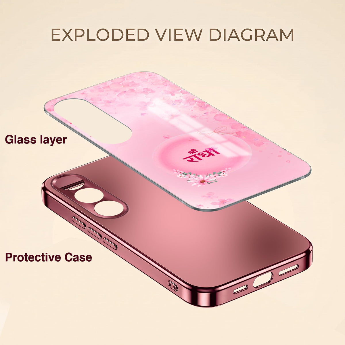 Vivo V70 FE 5G Luxury Shree Radha Pink Electroplated Glass Phone Back Case