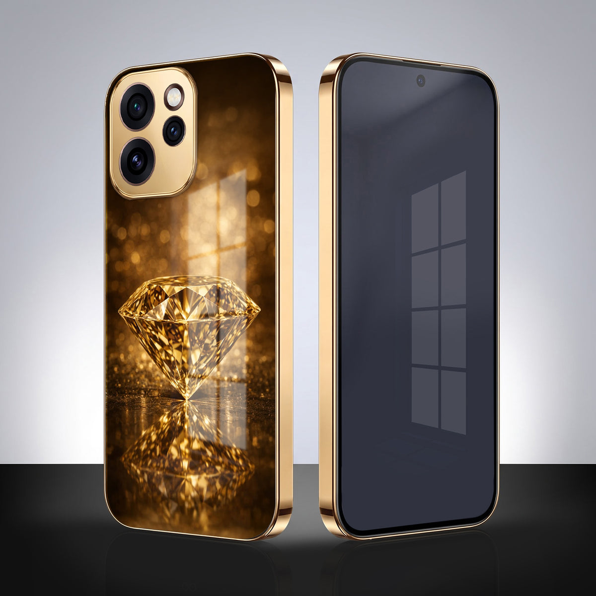Oppo Reno 15 Pro Mini 5G Golden Diamond Gold Electroplated Glass Phone Back Case