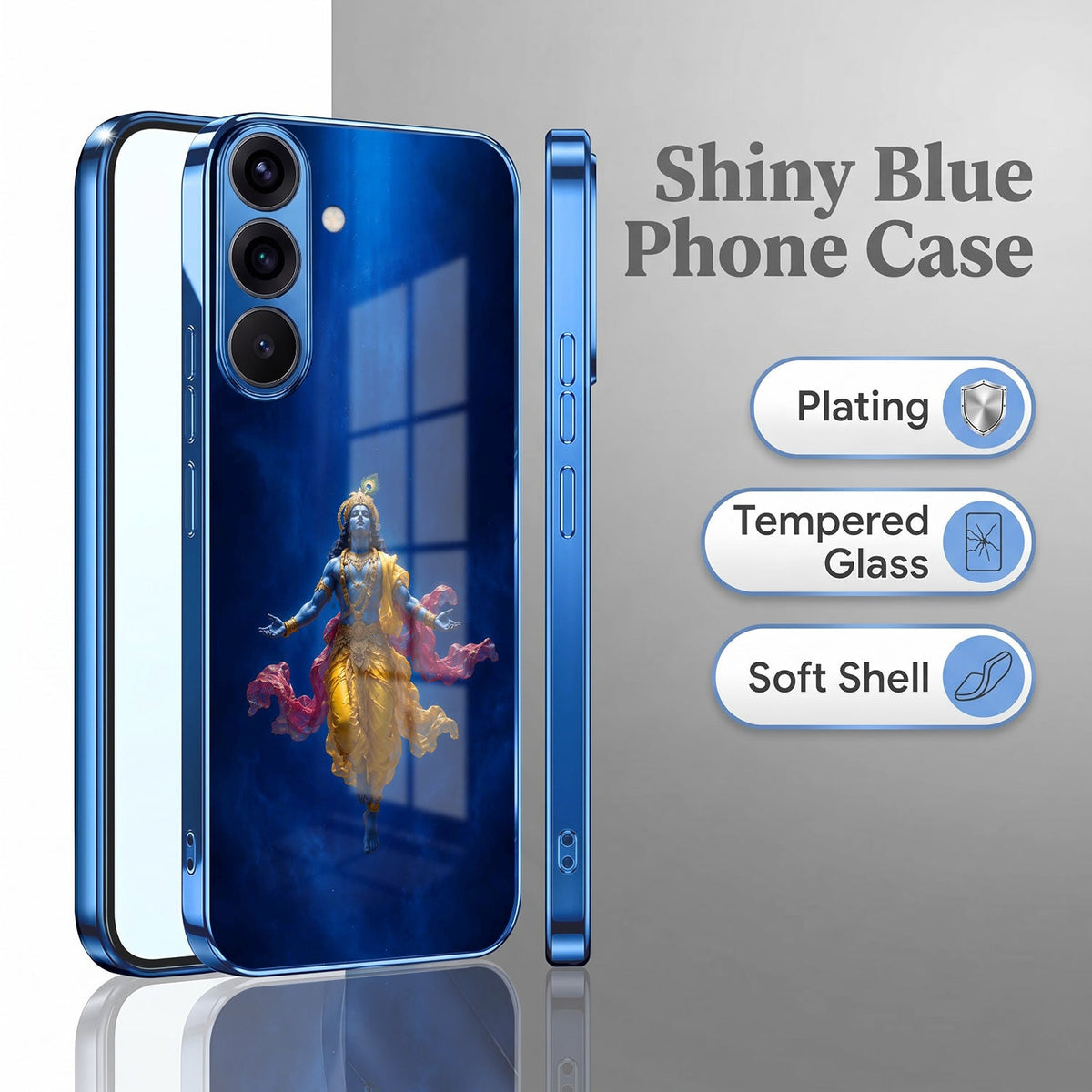 Samsung Galaxy A36 5G Lord Krishna Blue Electroplated Glass Phone Back Case