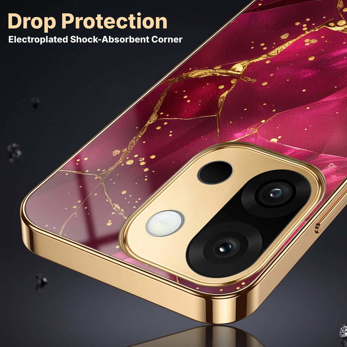 OnePlus 13s 5G Luxury Crimson Marble Gold Electroplated Glass Phone Back Case