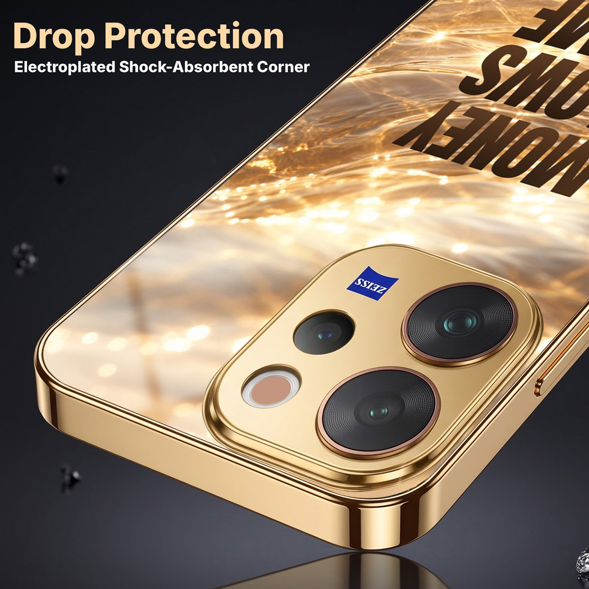 Vivo V70 5G Money Flows To Me Gold Electroplated Glass Phone Back Case