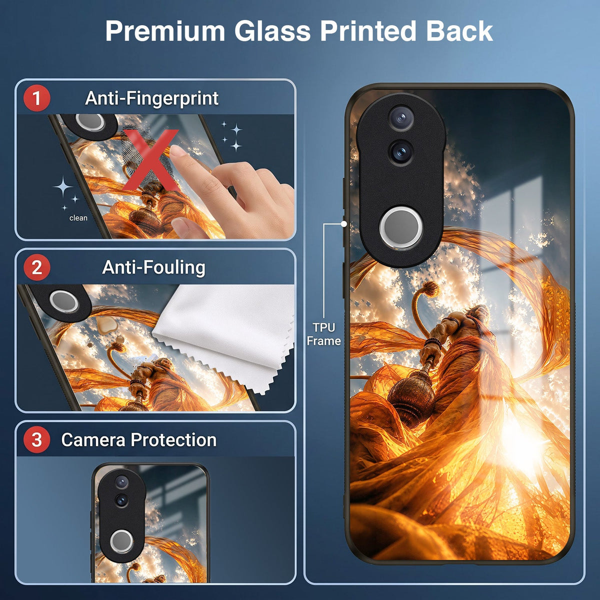 Vivo V50 5G Divine Hanuman Acrylic Glass Back Case