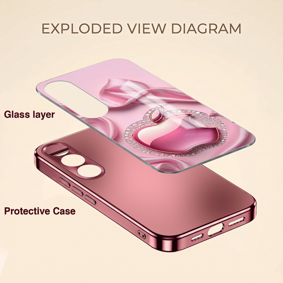 Vivo V70 FE 5G Luxury Apple Logo Pink Electroplated Glass Phone Back Case