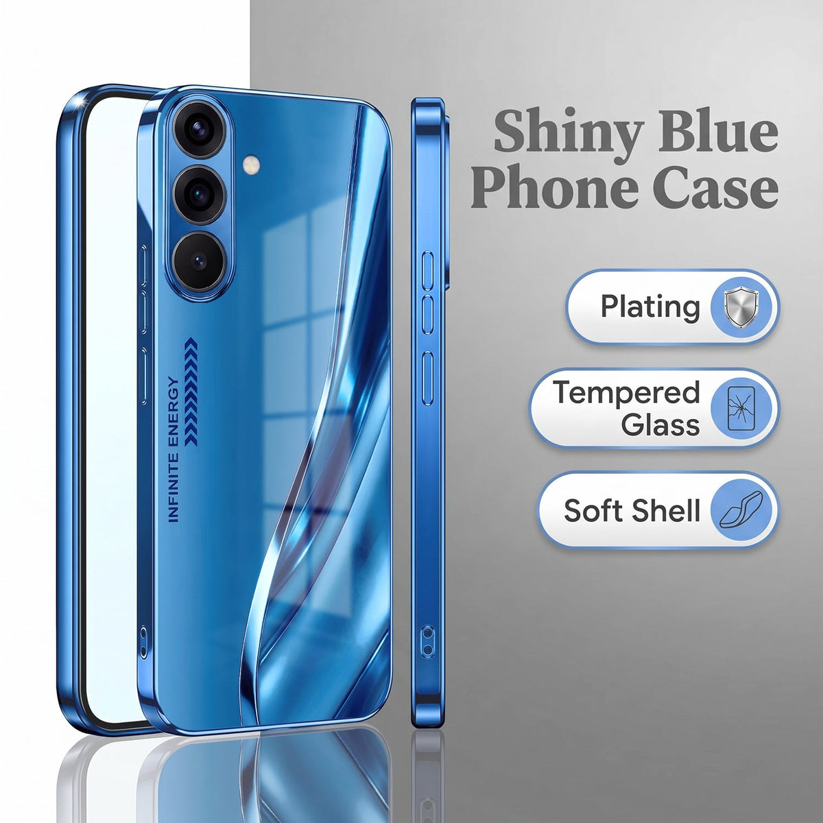 Samsung Galaxy A56 5G Luxury Infinity Energy Blue Electroplated Glass Phone Back Case