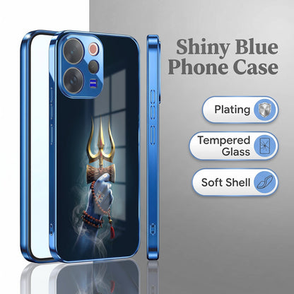 Vivo V70 5G Divine Shiva Trisul Blue Electroplated Glass Phone Back Case