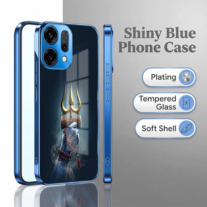 Oppo Reno 14 5G Divine Shiva Trisul Blue Electroplated Glass Phone Back Case